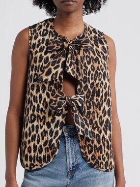 Damson Madder Leopard Tie Front Gilet Vest, NEW